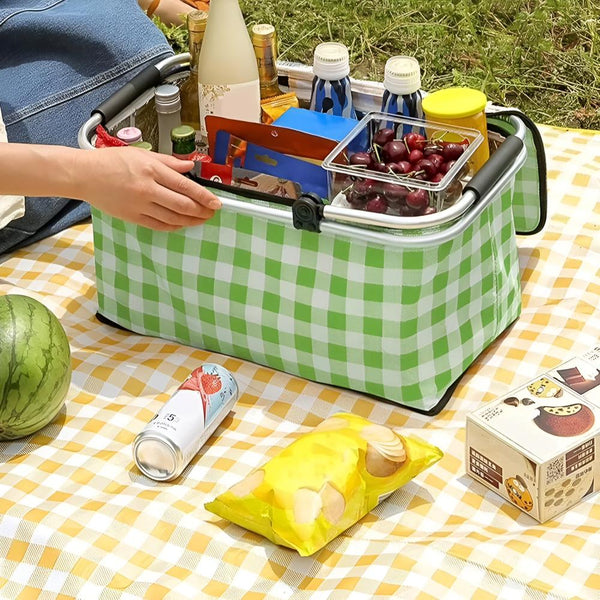 Foldable Checkered Picnic Basket