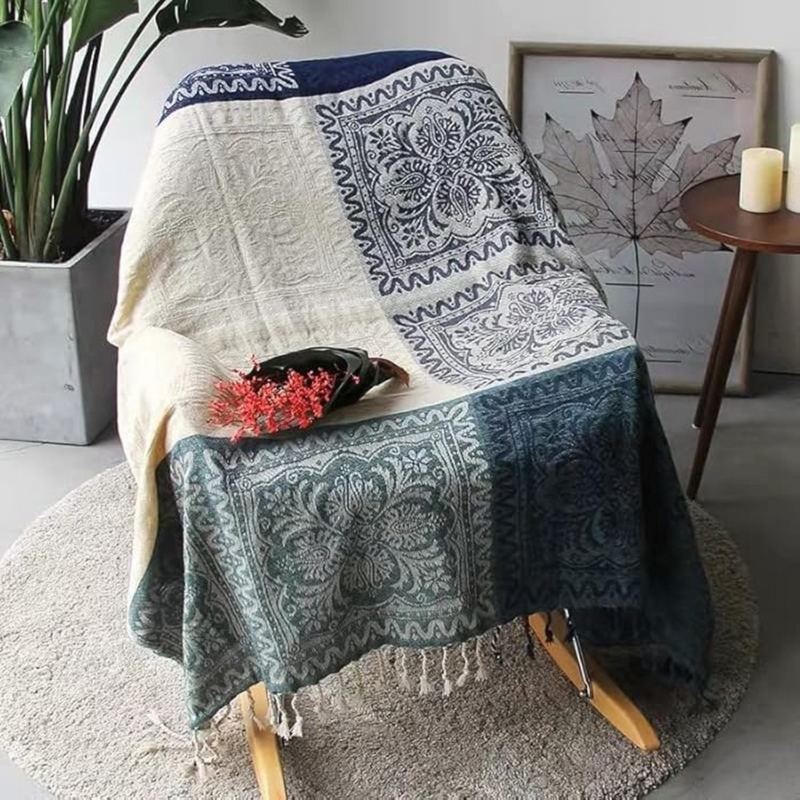 Floral Tassel Knit Bohemian Blanket