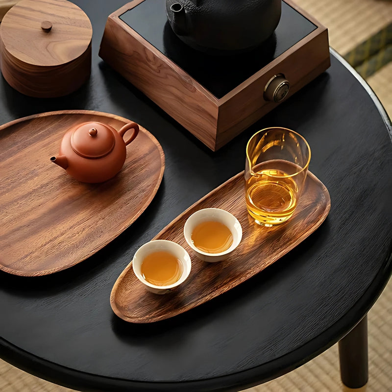 Oval Shaped Acacia Wood Serving Trays Set