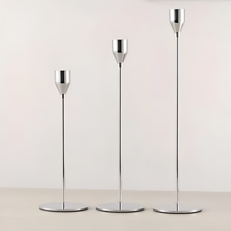 Sleek Metallic Candle Holders | 3 Pcs Set