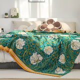 Green Botanical Bloom Cotton Blanket