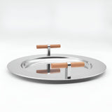 Elegant Stainless Steel Round Tray with Wooden Handles