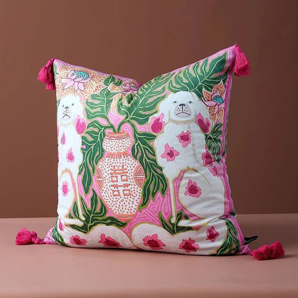 Blush Pink Dog Tassel Cushion Cover