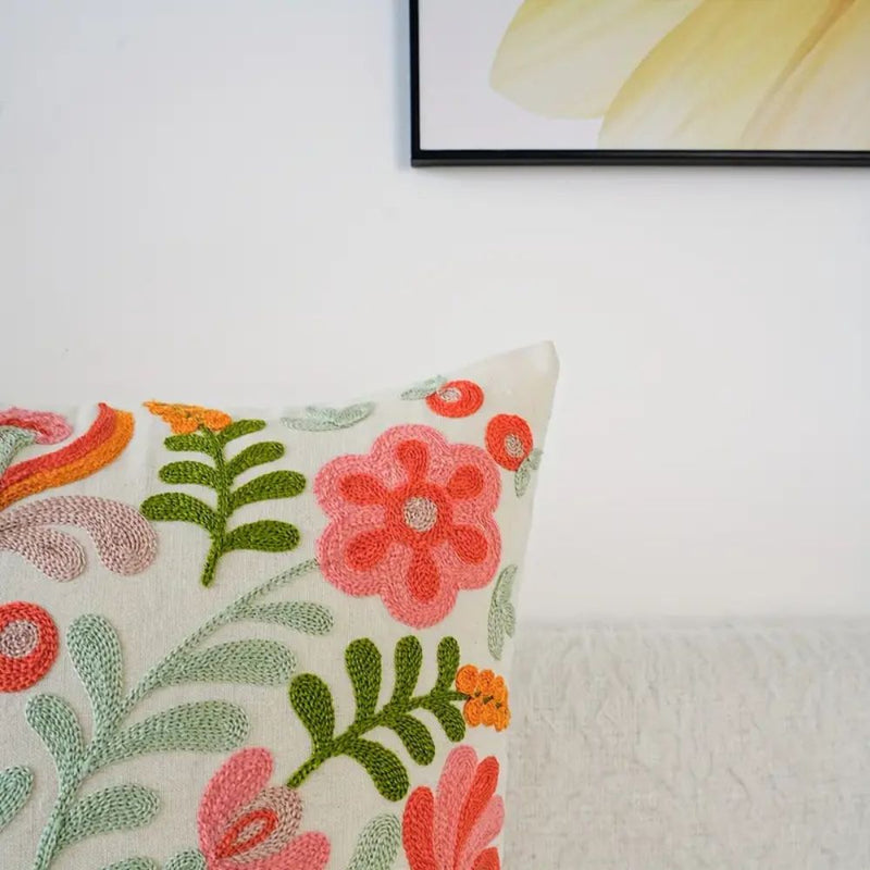 Ethereal Embroidery Floral Cushion Cover