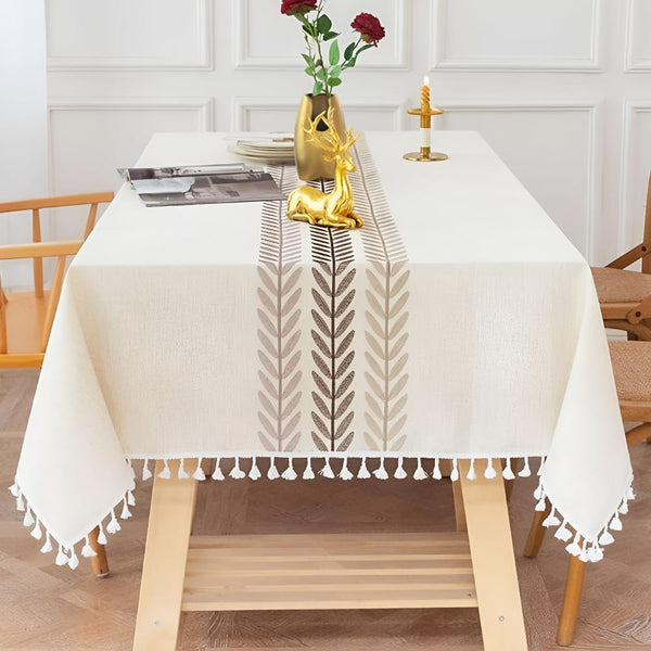 Elegance Leaves Embroidered Tablecloth