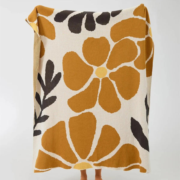 Scandinavian Bold Floral Print Blanket