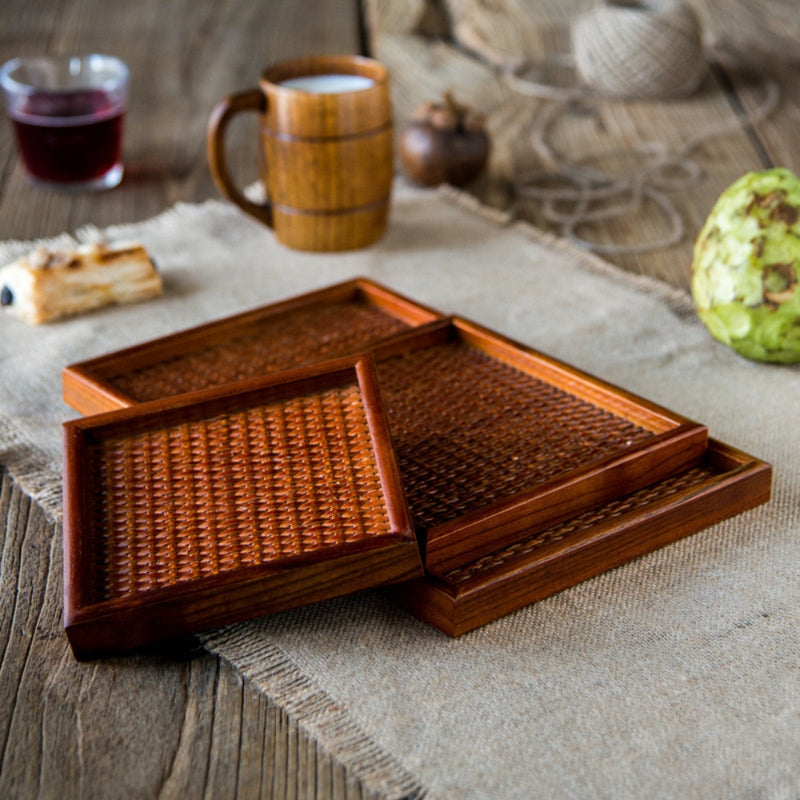 Artisanal Rattan Wooden Tea Tray