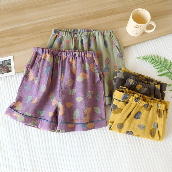 Seashell Print Elastic Waist Shorts