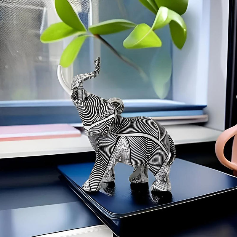 Black & White Spiral Elephant Figurine