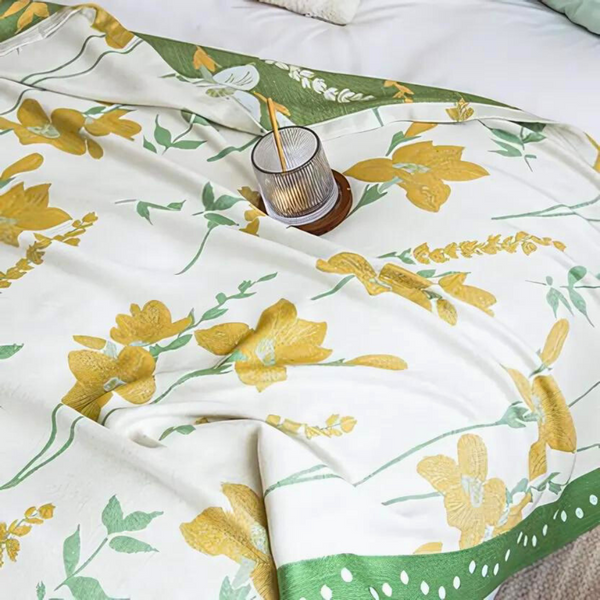 Yellow Flower Leaf Cooling Blanket