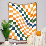 Colourful Checkerboard Tassel Blanket