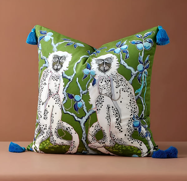 Green Monkey Cushion Cover with Tassel