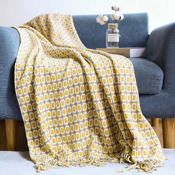 Knitted Couch Blanket with Tassels