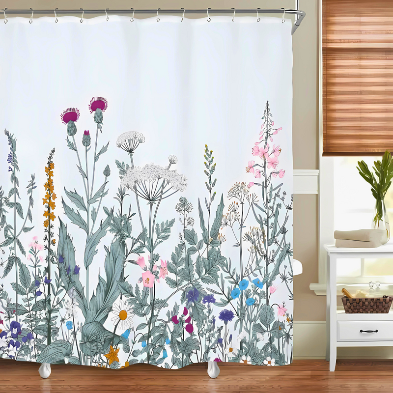 Pastoral Style Plants Waterproof Shower Curtain