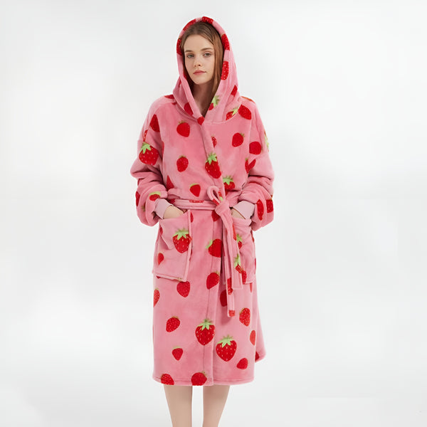 Strawberry Plush Soft Fleece Bathrobe