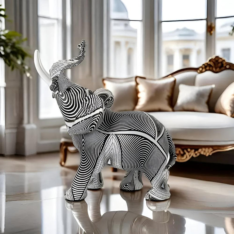 Black & White Spiral Elephant Figurine