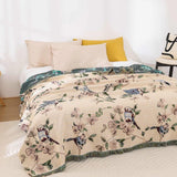 Pastoral Bird & Flower Cotton Gauze Throw