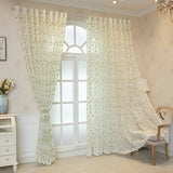 Green Leaf Embroidered Sheer Curtains