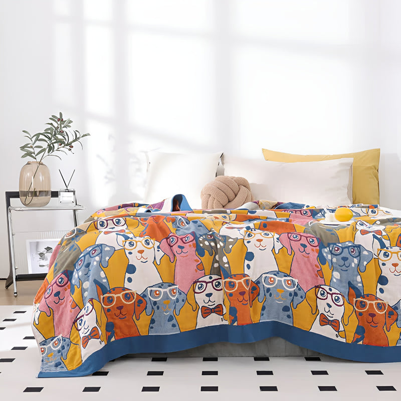 Playful Dog Print Cotton Blanket