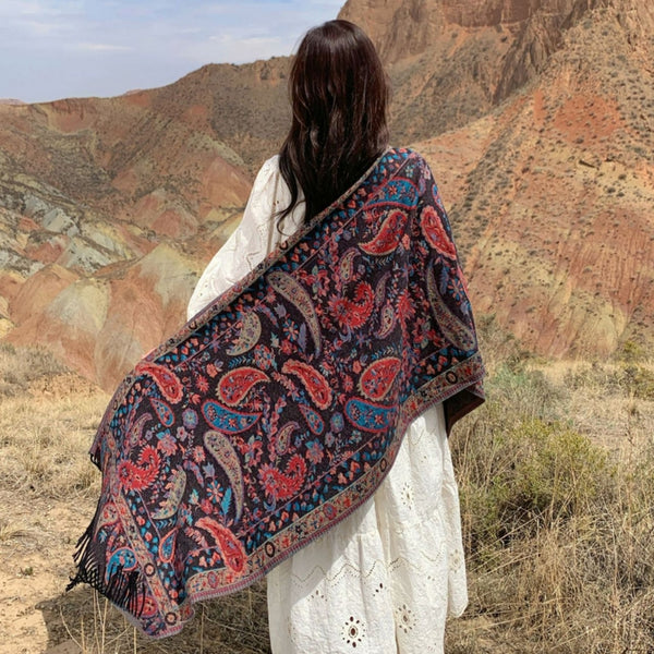 Paisley Elegance Winter Poncho Shawl