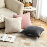 Plush Ribbed Pom-Pom Cushion Cover