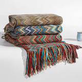 Multicolour Zigzag Tasseled Knit Throw