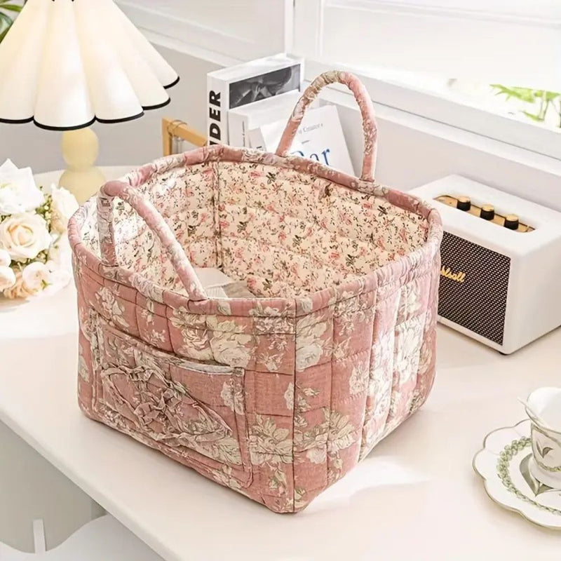 Delicate Floral Canvas Storage Basket