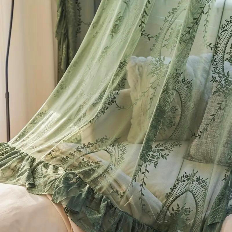 Majestic Green Lace Sheer Curtain