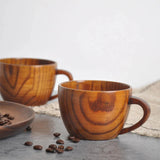 Rustic Natural Wooden Tea Cups with Handle (2PCS)