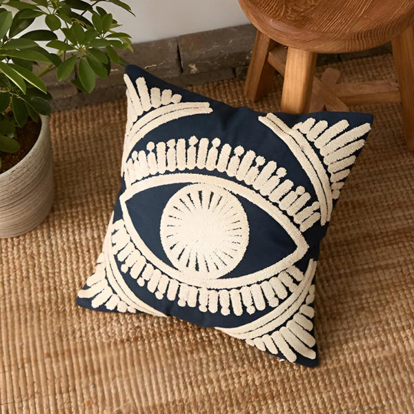 Boho Eye Embroidered Cushion Cover