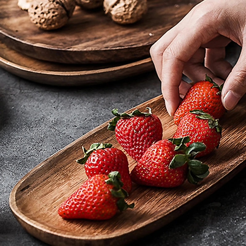 Oval Shaped Acacia Wood Serving Trays Set