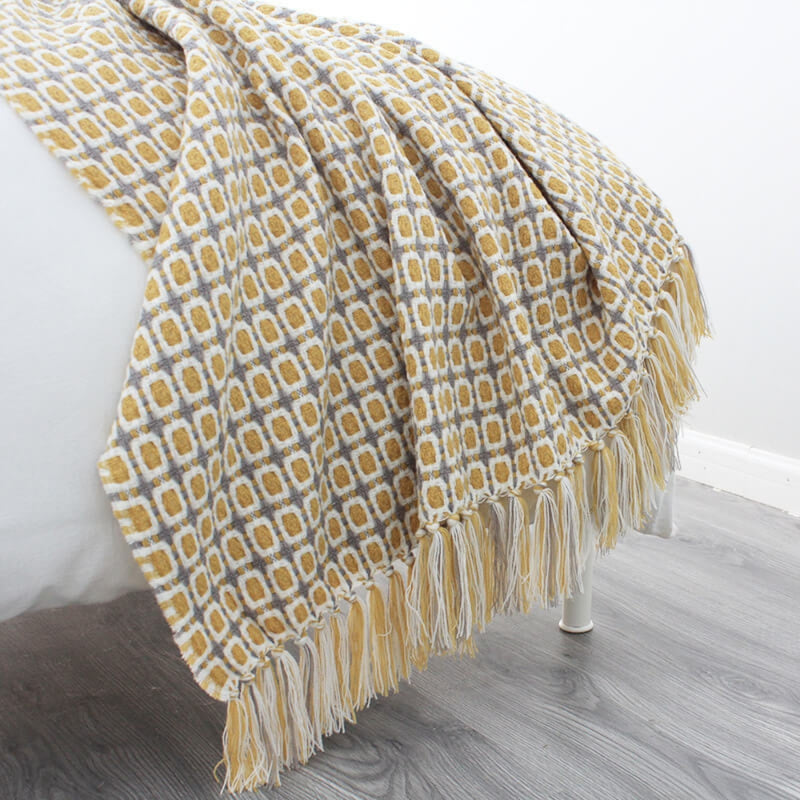 Knitted Couch Blanket with Tassels