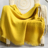 Waffle Weave Cotton Knitted Tassel Blanket