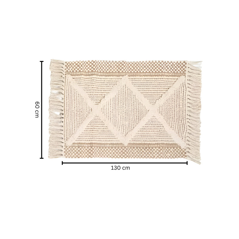 Beige Textured Fringe Tassel Rug