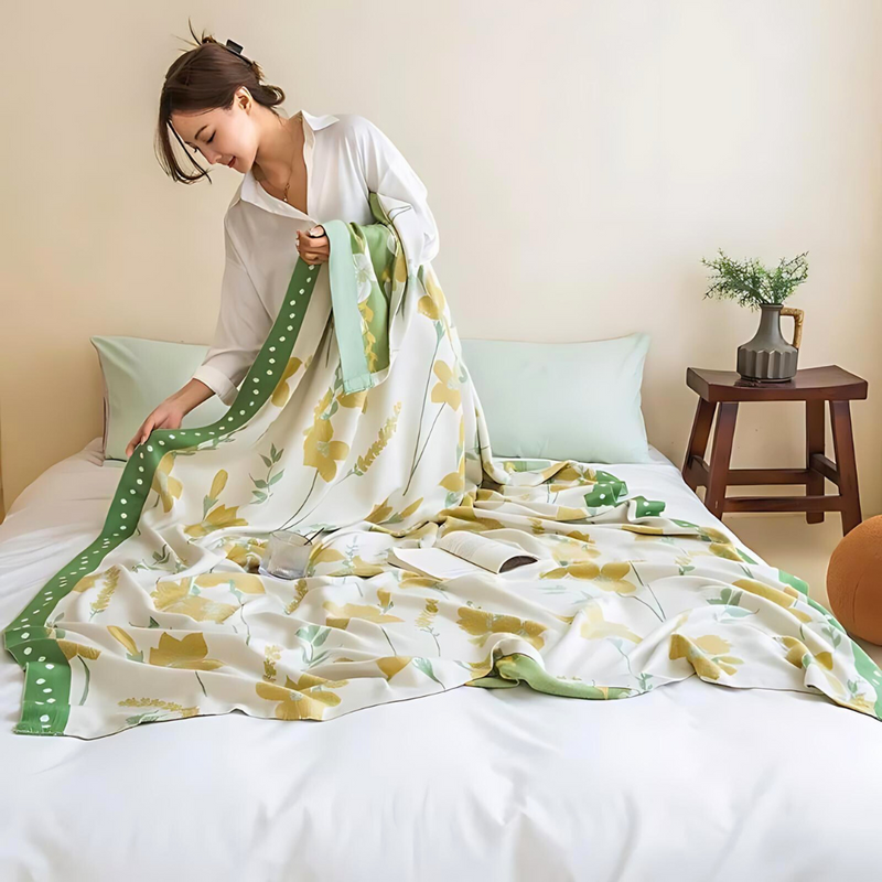 Yellow Flower Leaf Cooling Blanket