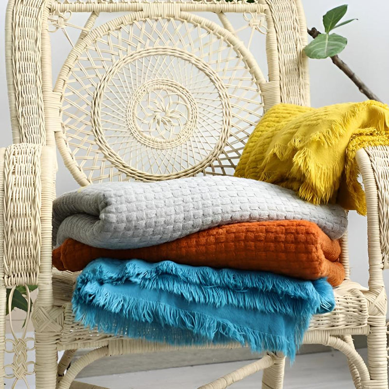 Waffle Weave Cotton Knitted Tassel Blanket