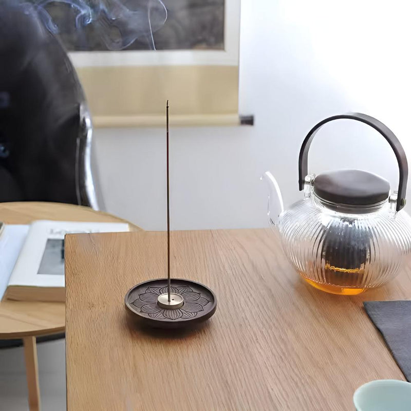 Round Wood and Copper Incense Holder