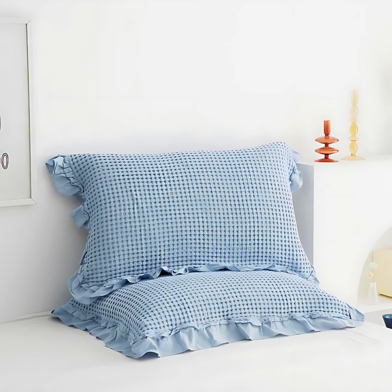 Waffle Weave Cotton Pillowcases with Ruffle (2PCS)