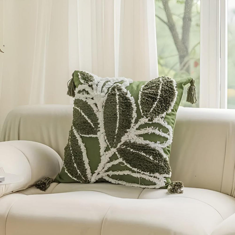 Plush Leaf With Tassel Cushion Cover