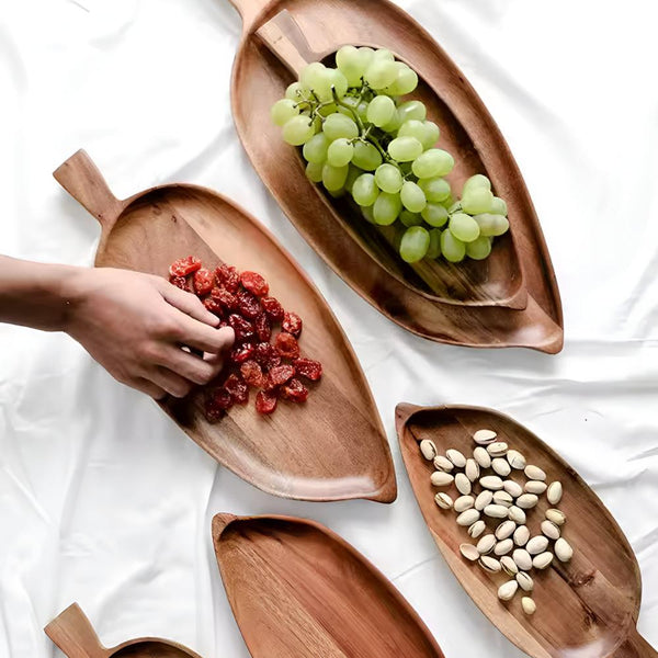 Leaf-Shaped Wooden Serving Plate