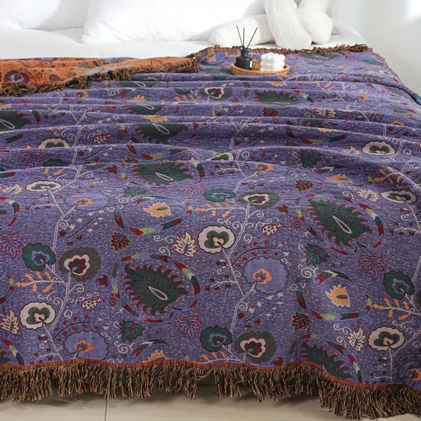 Peacock Tassel Cotton Blanket