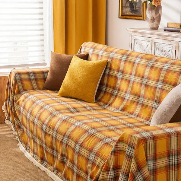 Autumn Chestnut Plaid Sofa Cover