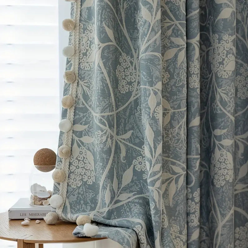 French Floral Chenille Pom-Pom Curtain