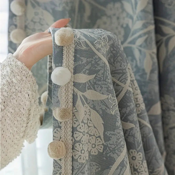French Floral Chenille Pom-Pom Curtain