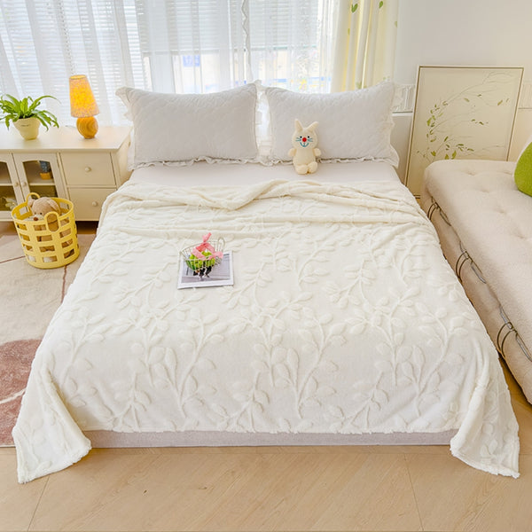 Plush Leaf Cosy Embossed Fleece Throw Blanket