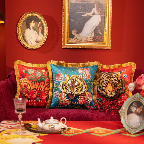Regal Tiger Artistic Velvet Cushion Cover