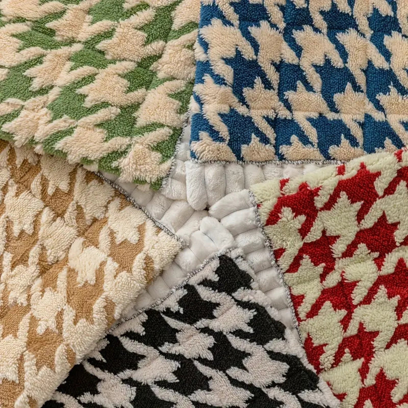 Colourful Plush Houndstooth Sofa Cover and Cushion Cover