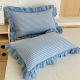 Striped Ruffled Lace Pillowcases in Multiple Colours