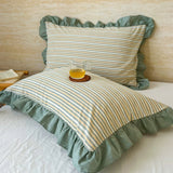 Striped Ruffled Lace Pillowcases in Multiple Colours