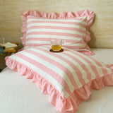 Striped Ruffled Lace Pillowcases in Multiple Colours